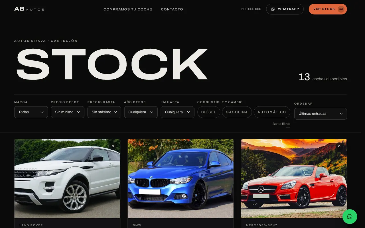 Web de compraventa de coches en un ordenador